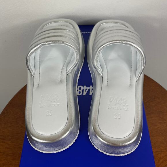 New P448 Fergie Slide Sandal in Silver Leather Women's Size EU 35 - Picture 7 of 9